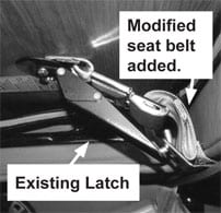 Diagram of modified seat belt with the secondary katching kit installed.